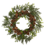 22” Cedar, Grass and Pine Cone Artificial Wreath UV Resistant (Indoor/Outdoor)-Wreath-Parc Decor