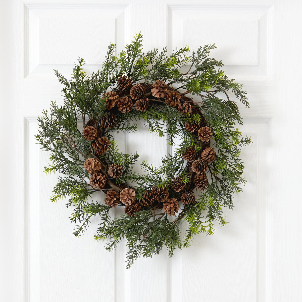 22” Cedar, Grass and Pine Cone Artificial Wreath UV Resistant (Indoor/Outdoor)-Wreath-Parc Decor
