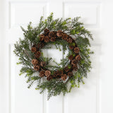 22” Cedar, Grass and Pine Cone Artificial Wreath UV Resistant (Indoor/Outdoor)-Wreath-Parc Decor