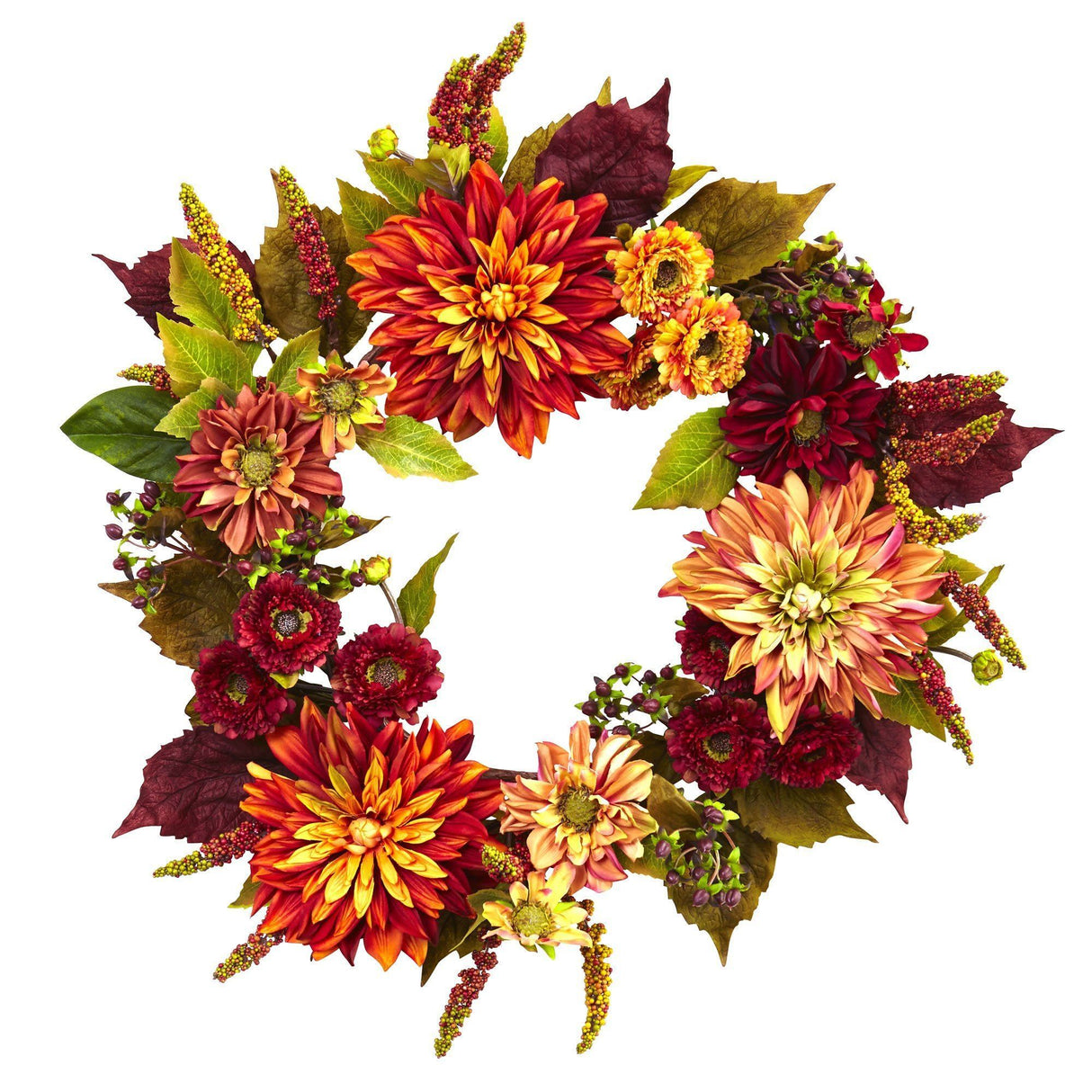 22” Dahlia & Mum Wreath - Autumn Beauty-Wreath-Parc Decor