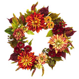 22” Dahlia & Mum Wreath - Autumn Beauty-Wreath-Parc Decor