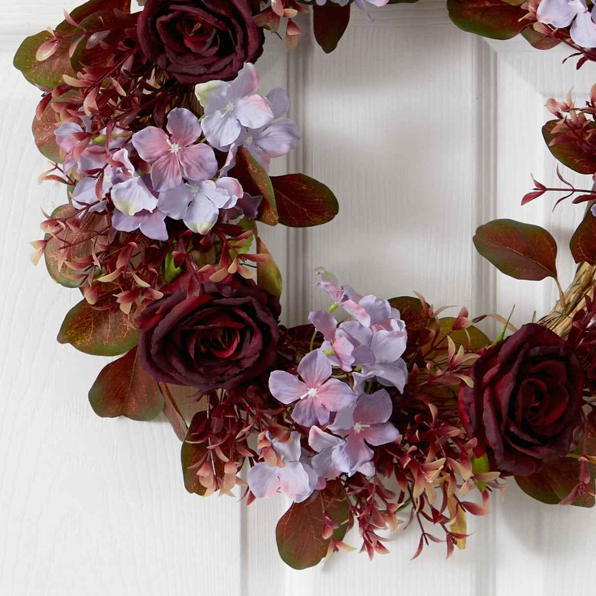 22” Fall Hydrangea and Rose Autumn Artificial Wreath-Wreath-Parc Decor