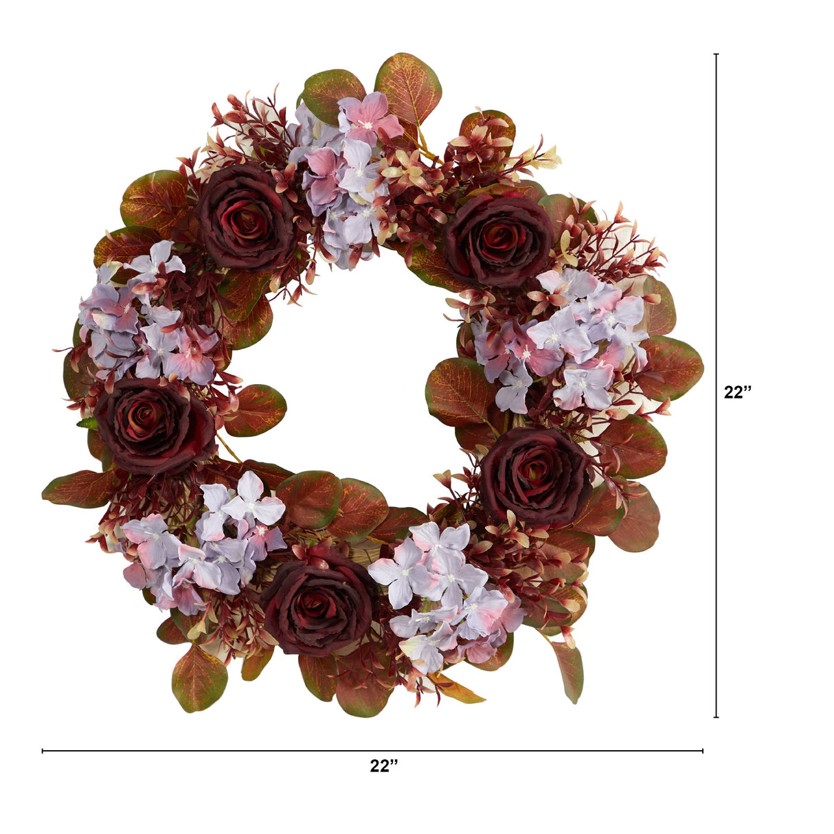 22” Fall Hydrangea and Rose Autumn Artificial Wreath-Wreath-Parc Decor