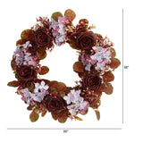 22” Fall Hydrangea and Rose Autumn Artificial Wreath-Wreath-Parc Decor