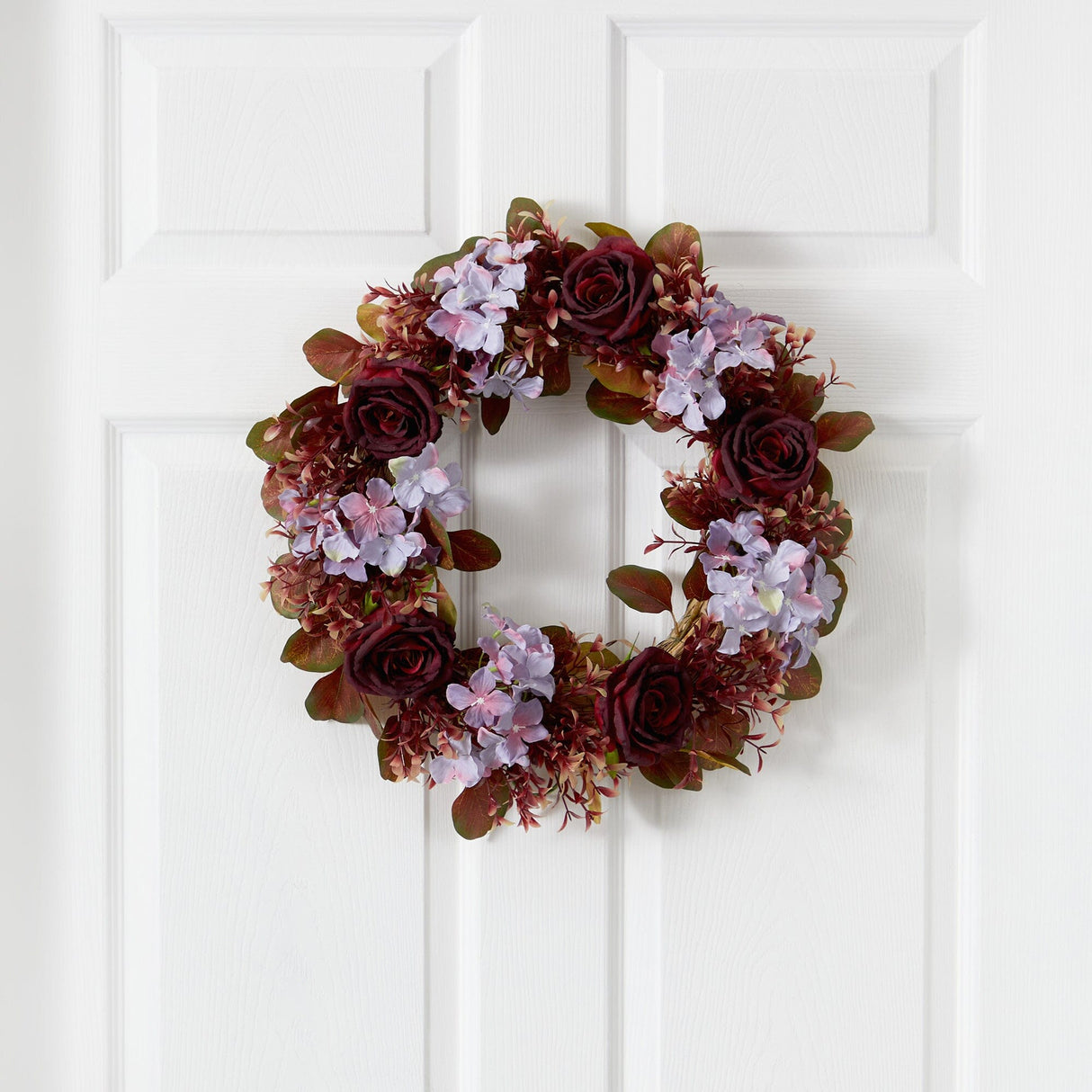 22” Fall Hydrangea and Rose Autumn Artificial Wreath-Wreath-Parc Decor