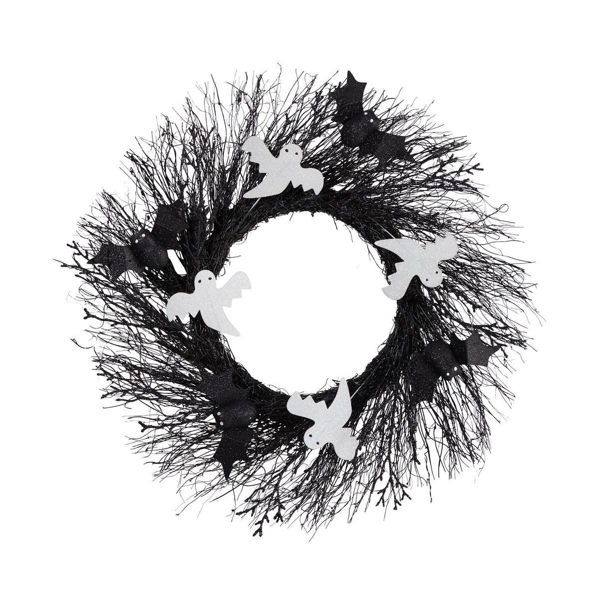 22" Halloween Ghost and Bats Twig Wreath-Wreath-Parc Decor