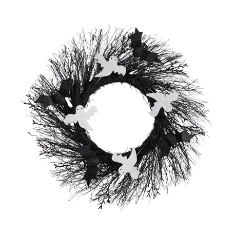 22" Halloween Ghost and Bats Twig Wreath-Wreath-Parc Decor