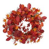 22” Japanese Maple, Magnolia Leaf and Berries Artificial Wreath-Wreath-Parc Decor