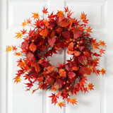 22” Japanese Maple, Magnolia Leaf and Berries Artificial Wreath-Wreath-Parc Decor