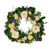 22” Mixed Rose and Daisy Artificial Wreath-Parc Decor
