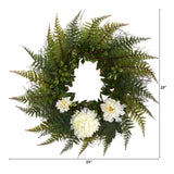 23” Assorted Fern and Chrysanthemum Artificial Wreath-Parc Decor