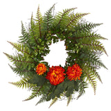 23” Assorted Fern and Chrysanthemum Artificial Wreath-Parc Decor