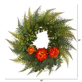 23” Assorted Fern and Chrysanthemum Artificial Wreath-Parc Decor