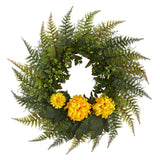 23” Assorted Fern and Chrysanthemum Artificial Wreath-Parc Decor