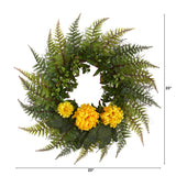 23” Assorted Fern and Chrysanthemum Artificial Wreath-Parc Decor