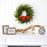 23” Assorted Fern and Chrysanthemum Artificial Wreath-Parc Decor