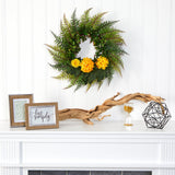 23” Assorted Fern and Chrysanthemum Artificial Wreath-Parc Decor