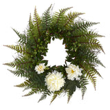 23” Assorted Fern and Chrysanthemum Artificial Wreath-Parc Decor