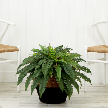 23" Artificial Boston Fern Plant with Handmade Jute & Cotton Basket DIY KIT-Plant in Planter-Parc Decor
