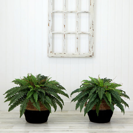 23" Artificial Boston Fern Plant with Handmade Jute & Cotton Basket DIY KIT - Set of 2-Plant in Planter-Parc Decor