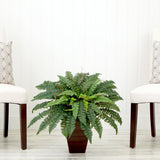 23” Artificial Boston Fern Plant with Tapered Bronze Square Metal Planter DIY KIT-Plant in Planter-Parc Decor