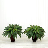 23” Artificial Boston Fern Plant with Tapered Bronze Square Metal Planter DIY KIT - Set of 2-Plant in Planter-Parc Decor