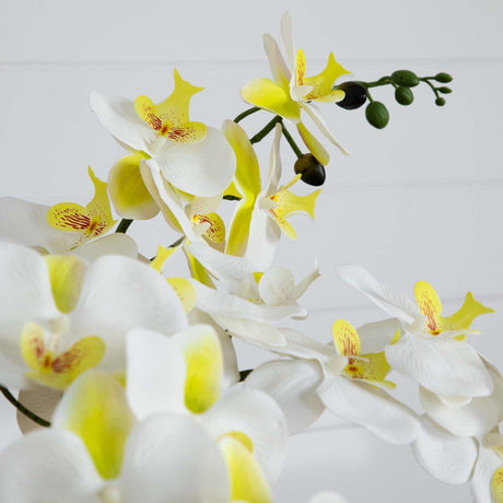 23” Artificial Phalaenopsis Orchid Arrangement in White Ceramic Planter (Real Touch)-Arrangement-Parc Decor
