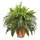 23” Mixed Greens and Fern Artificial Plant in Terra Cotta Planter