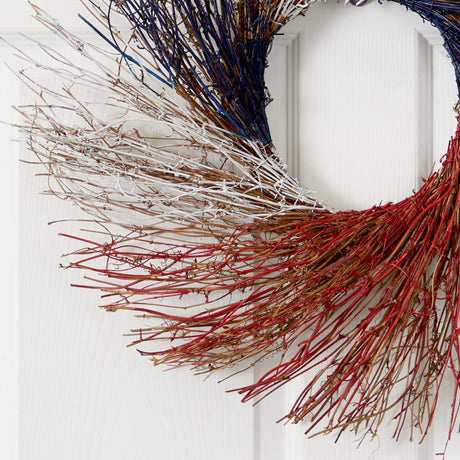 24” Americana Twig Wreath Red White and Blue-Parc Decor