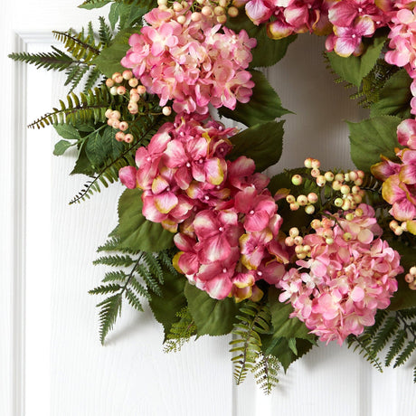 24” Artificial Hydrangea Berry Wreath-Parc Decor