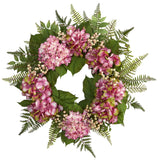 24” Artificial Hydrangea Berry Wreath-Parc Decor