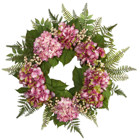 24” Artificial Hydrangea Berry Wreath-Parc Decor