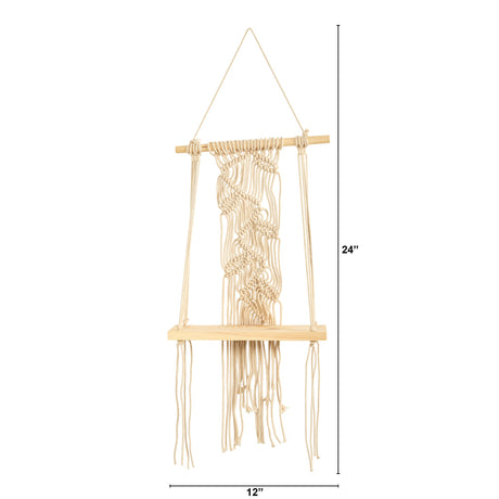 24” Boho Chic Wood Macrame Shelf-Parc Decor