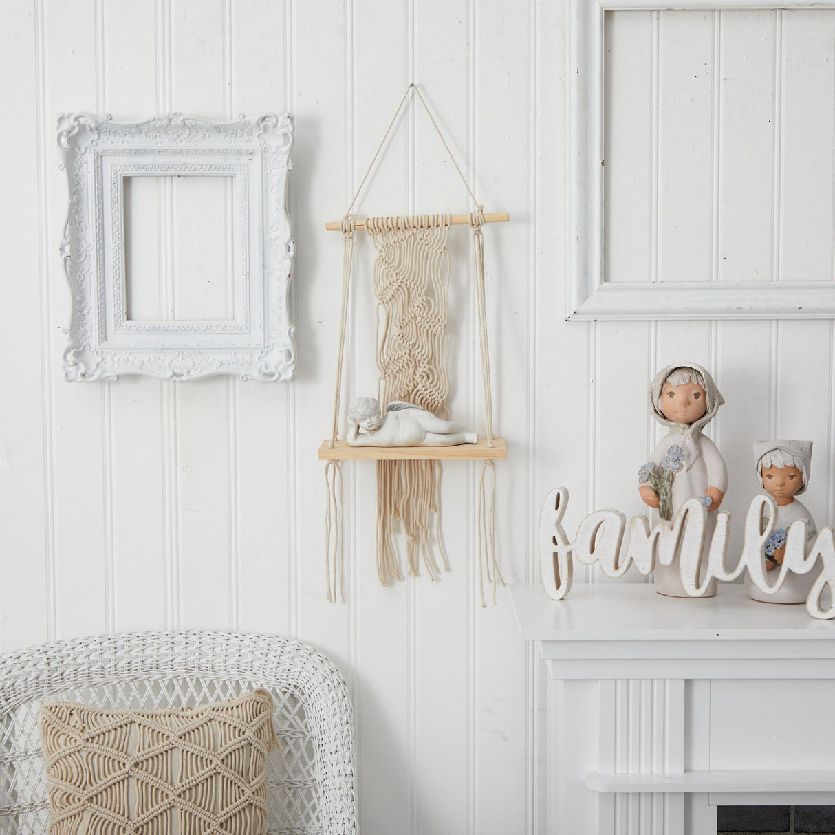 24” Boho Chic Wood Macrame Shelf-Parc Decor