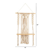 24" Boho Chic Wood Macrame Single Shelf Woven Diamond Wall Art Décor"-Parc Decor