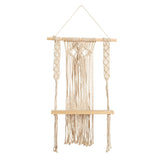 24" Boho Chic Wood Macrame Single Shelf Woven Diamond Wall Art Décor"-Parc Decor