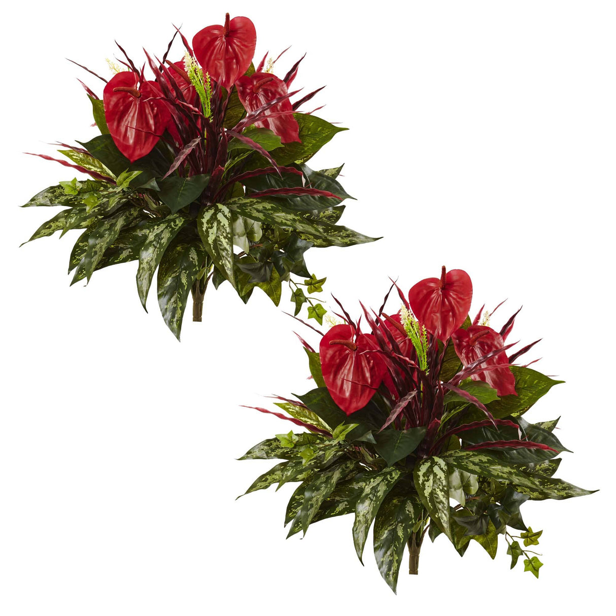 24” Mixed Anthurium Bush (Set of 2)-Parc Decor
