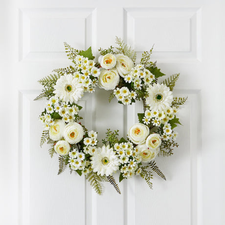 24” Mixed Daisy’s and Ranunculus Wreath-Parc Decor