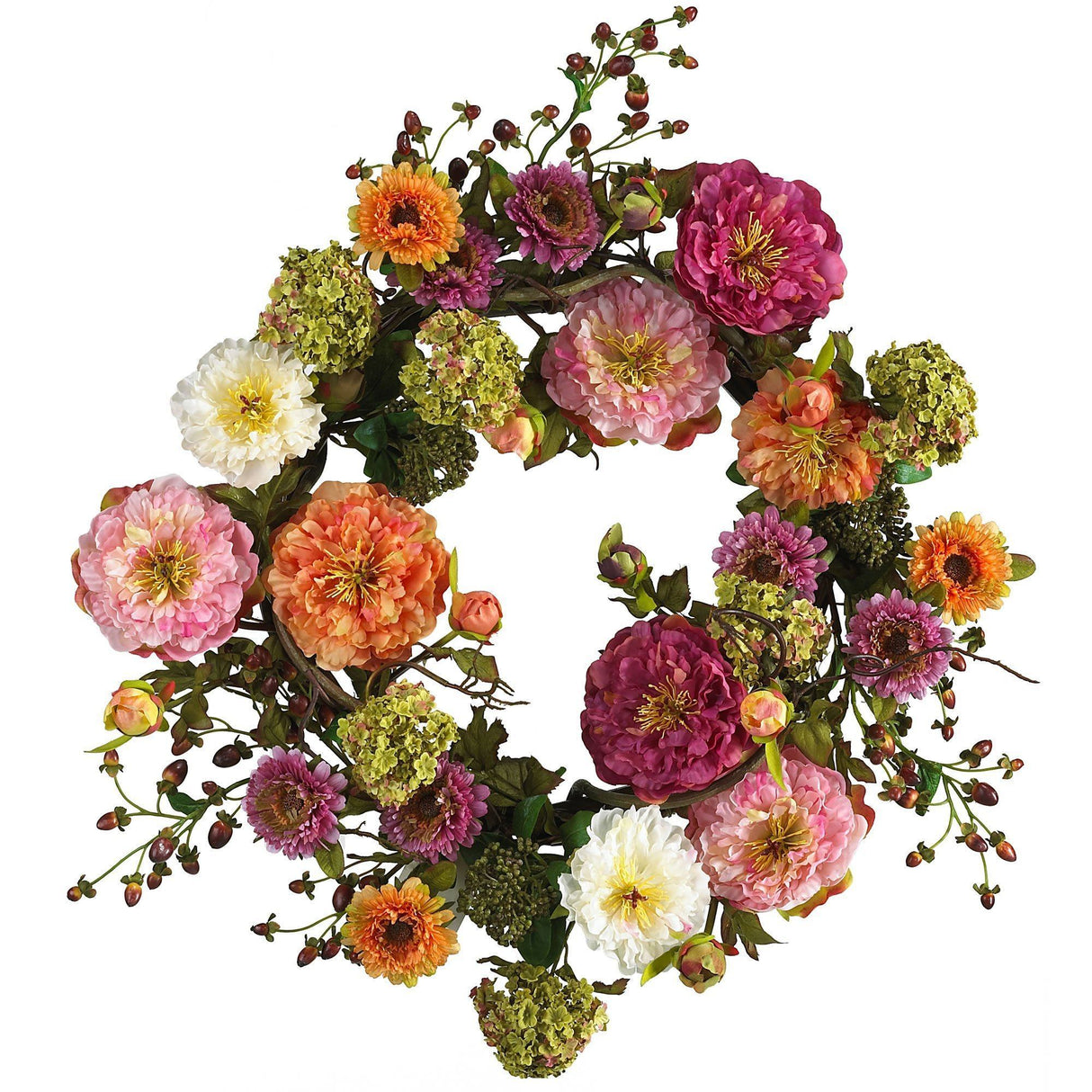 24" Mixed Peony Wreath-Parc Decor