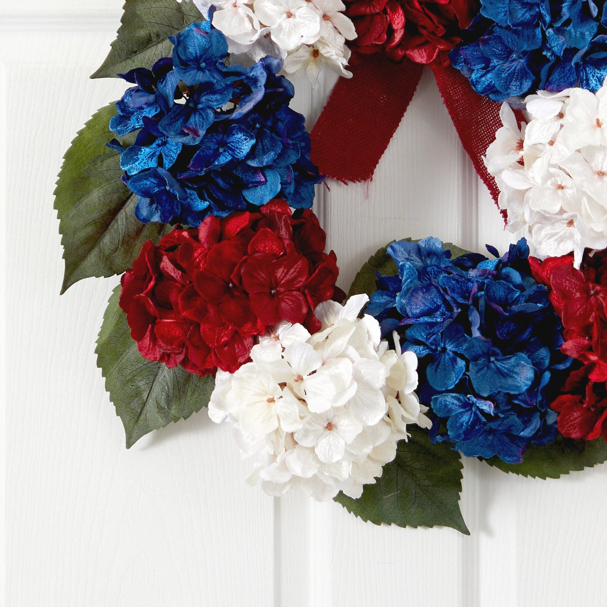 24” Red, White and Blue “Americana” Hydrangea Artificial Wreath-Parc Decor