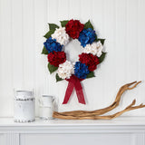 24” Red, White and Blue “Americana” Hydrangea Artificial Wreath-Parc Decor