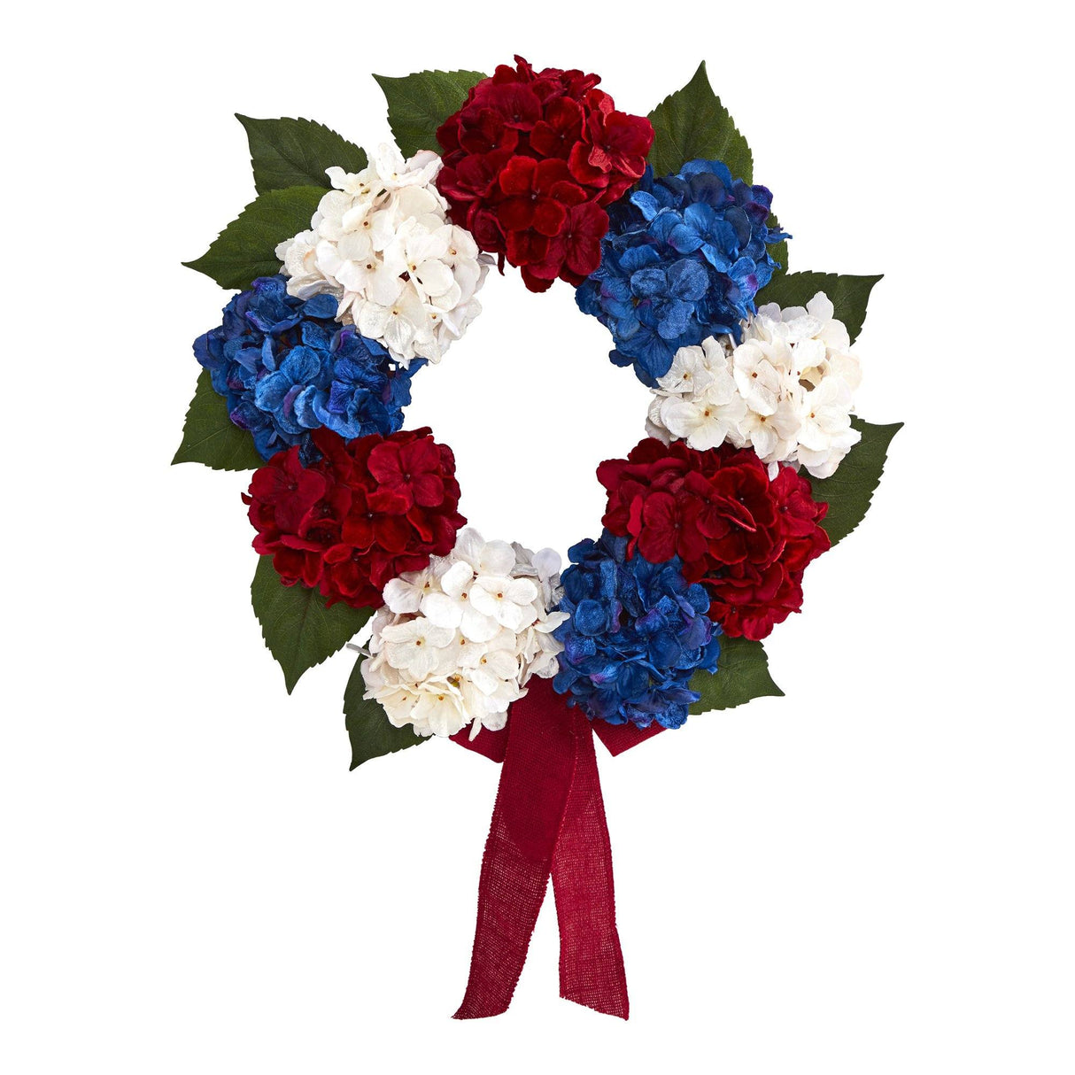 24” Red, White and Blue “Americana” Hydrangea Artificial Wreath-Parc Decor