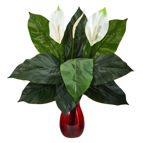 24” Spathifyllum Artificial Plant in Ruby Planter-Parc Decor