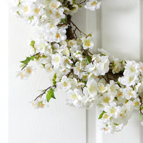 24” White Flower Blossom Wreath-Parc Decor