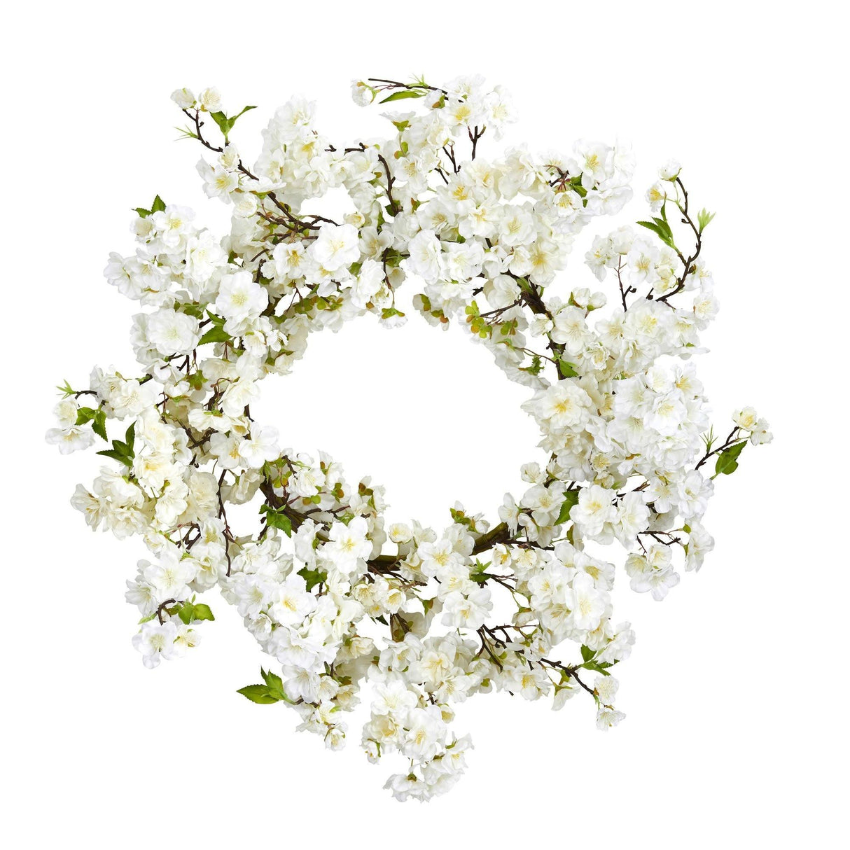24” White Flower Blossom Wreath-Parc Decor