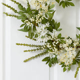 24” White Mixed Floral Artificial Wreath-Parc Decor