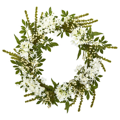 24” White Mixed Floral Artificial Wreath-Parc Decor