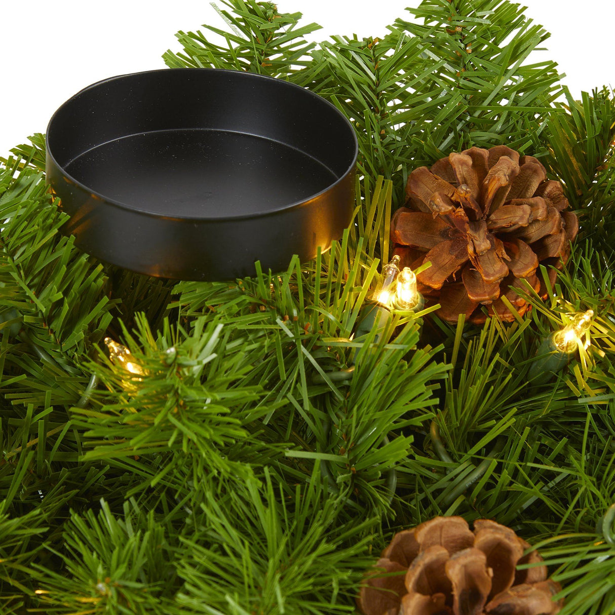 24” Artificial Christmas Double Candelabrum with 35 Warm White Lights and Pine Cones-Candelabrum-Parc Decor