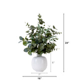 24” Artificial Eucalyptus Leaves Arrangement with Ceramic Planter-Arrangement-Parc Decor