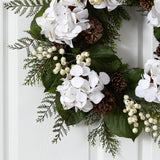 24” Artificial Hydrangea & Berry Gold Trimmed Wreath-Wreath-Parc Decor